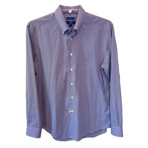 Egara Mens Purple Gingham Non-Iron Slim Fit Dress Shirt 16.5 34/35 Cotton
